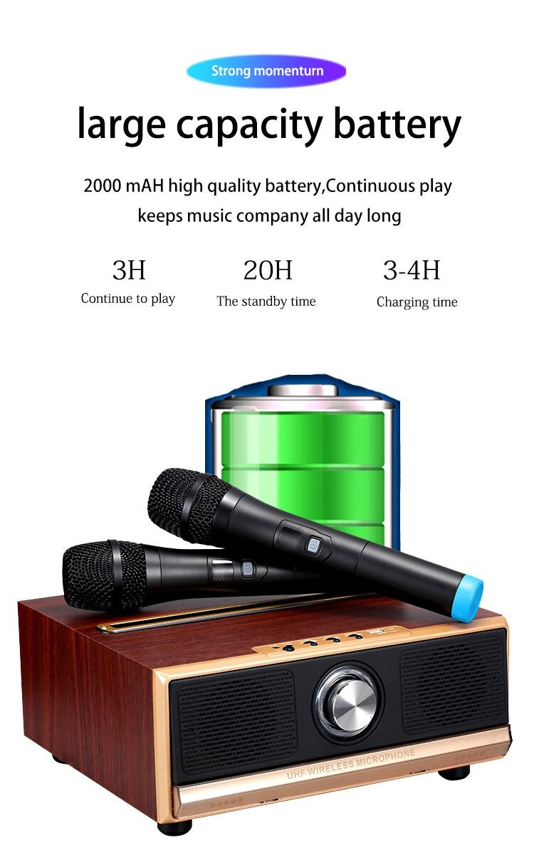 High-power home TV karaoke wooden bluetooth speaker stereo three-in-one with wireless dual microphone amplifier subwoofer audio High-power home TV karaoke wooden bluetooth speaker stereo three-in-one with wireless dual microphone amplifier subwoofer audio